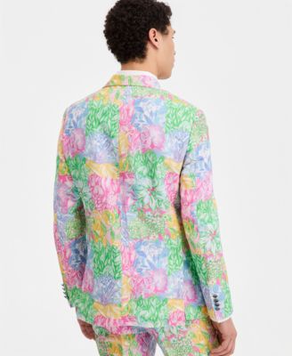 Men's Slim-Fit Linen-Blend Patterned Blazer