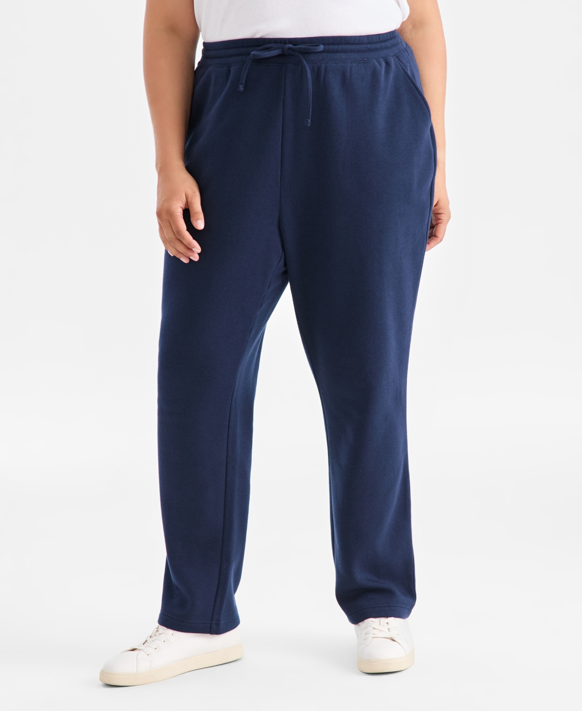 Style & Co Women's Plus Size Mid Rise Drawstring-waist Fleece Pant, Exclusively At Macy's In Blue