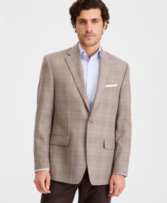 Men's Classic-Fit Wool-Blend Tan Plaid Blazer