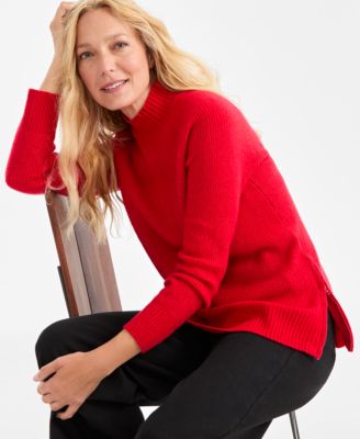 Women's Mock-Neck Ribbed Tunic Sweater, Macy's Exclusive