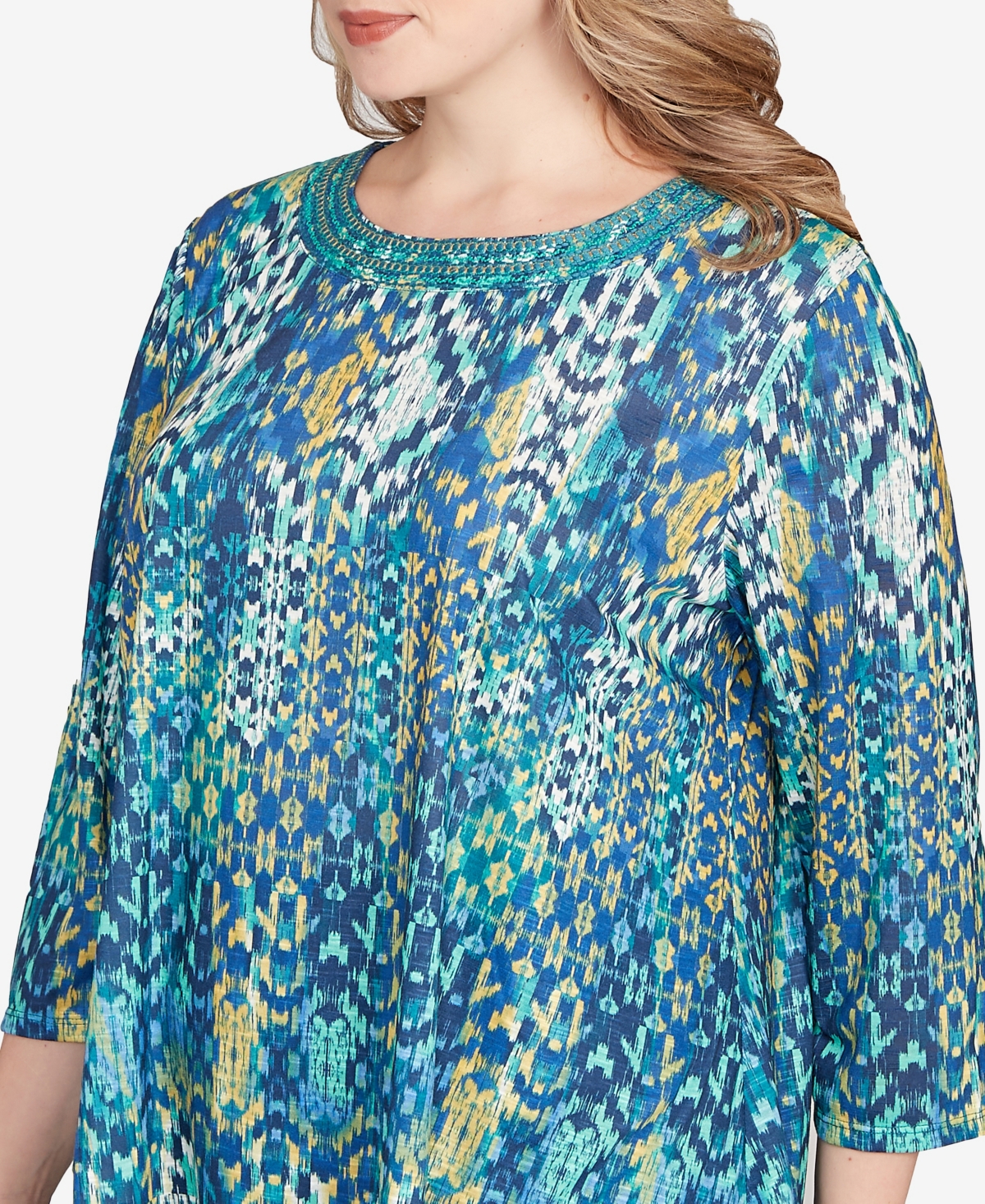 Ruby Rd. Plus Size Embroidered Kaleidoscope Knit Top In Multi