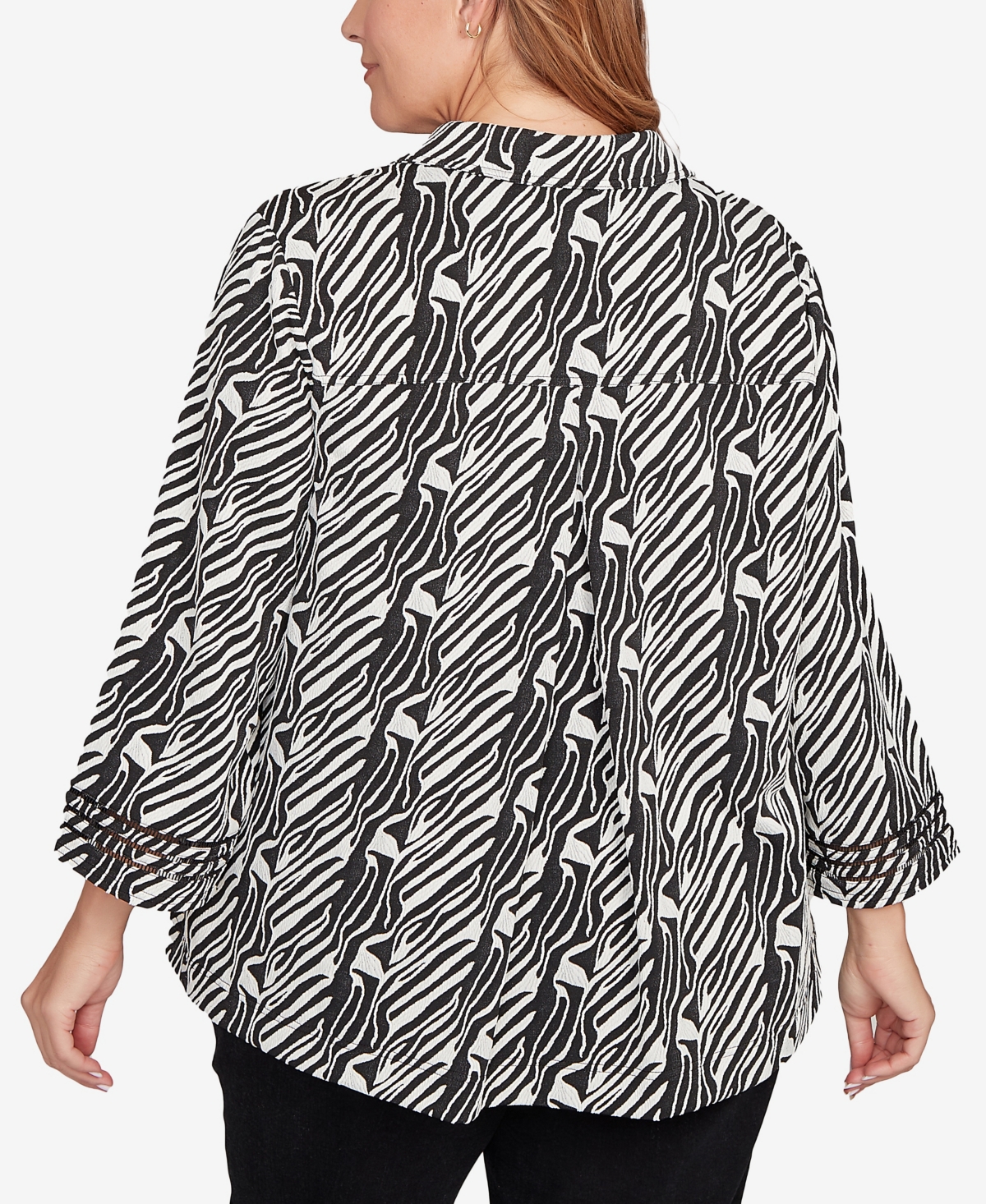 Ruby Rd. Plus Size Zebra Collared Knit Swing Jacket In Multi