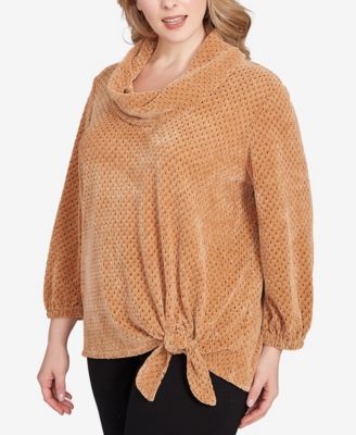 Plus Size Honeycomb Chenille Cowl Neck Top