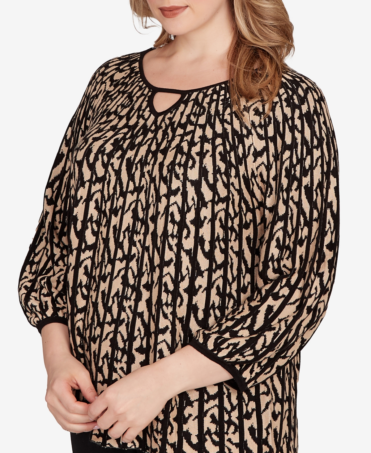 Ruby Rd. Plus Size Gored Texture Animal Print Sweater In Brown