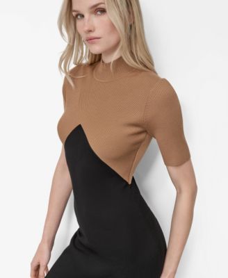 Petite Colorblock Sliced Short Sleeve Sweater Dress