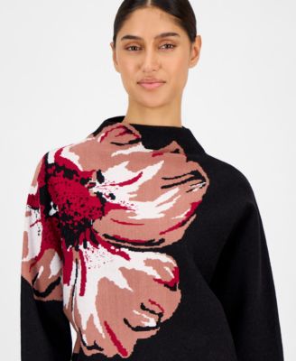 Women's Floral Funnel-Neck Long-Sleeve Sweater 