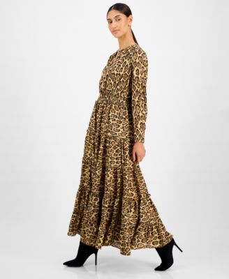 Women's Animal-Print Split-Neck Maxi Dress