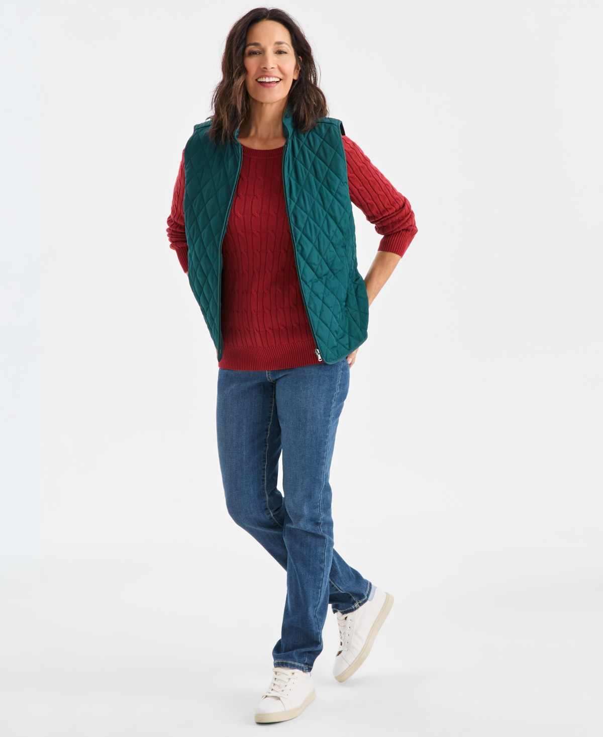 Style & Co Women's Quilted Mock-neck Vest, Created For Macy's In Green