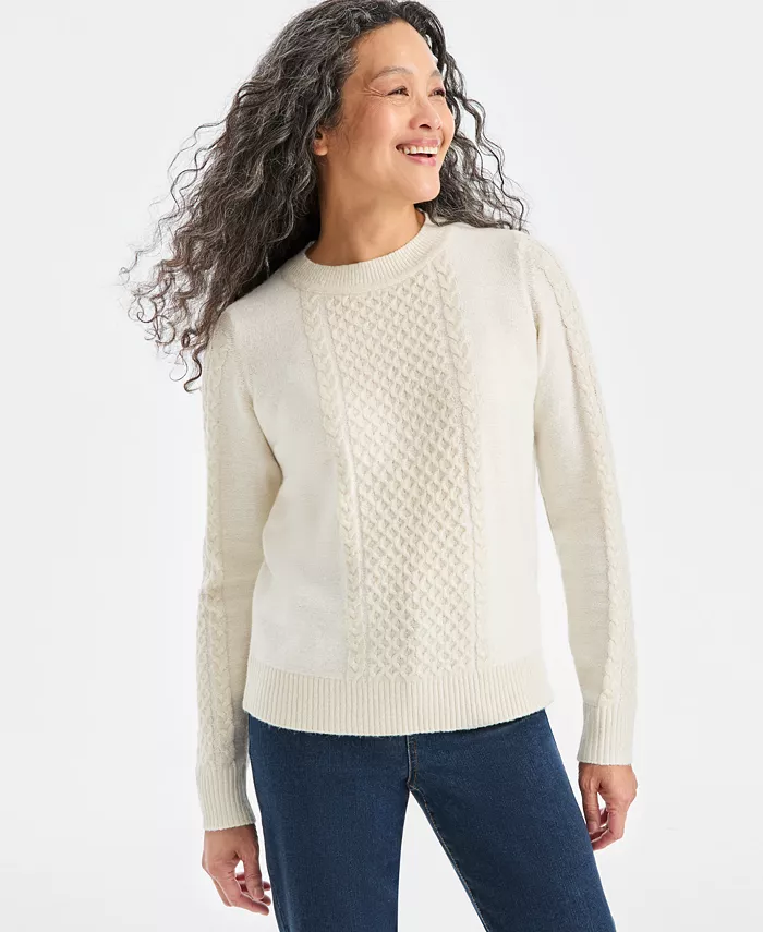 Women's Crewneck Shine Cable-Knit Sweater - thumbnail 3