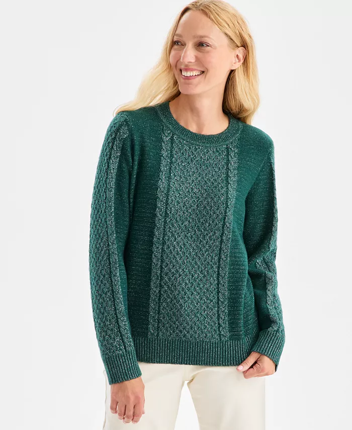 Women's Crewneck Shine Cable-Knit Sweater