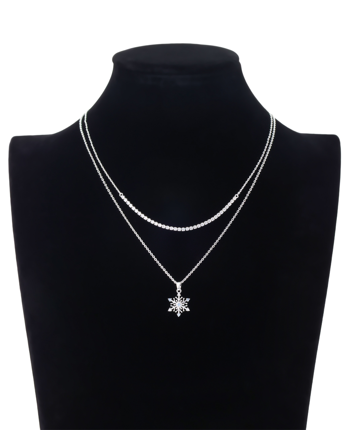 Unwritten Cubic Zirconia Snowflake Pendant Layered Necklace Set In Silver