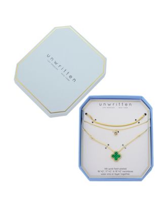 Malachite Clover and Cubic Zirconia Bezel Layered Necklace Set