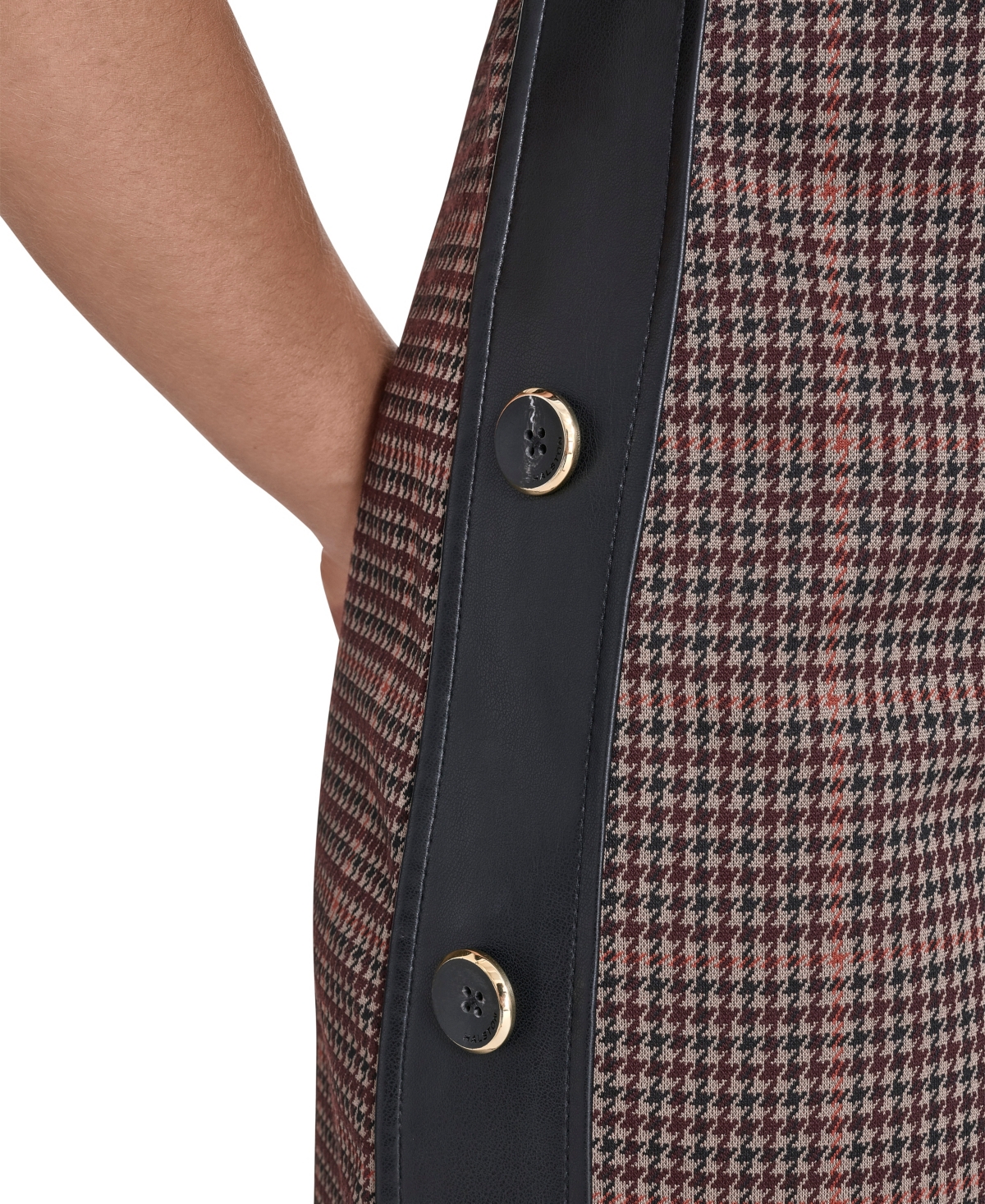 Halston Women's Micro Houndstooth Button Dress In Brown