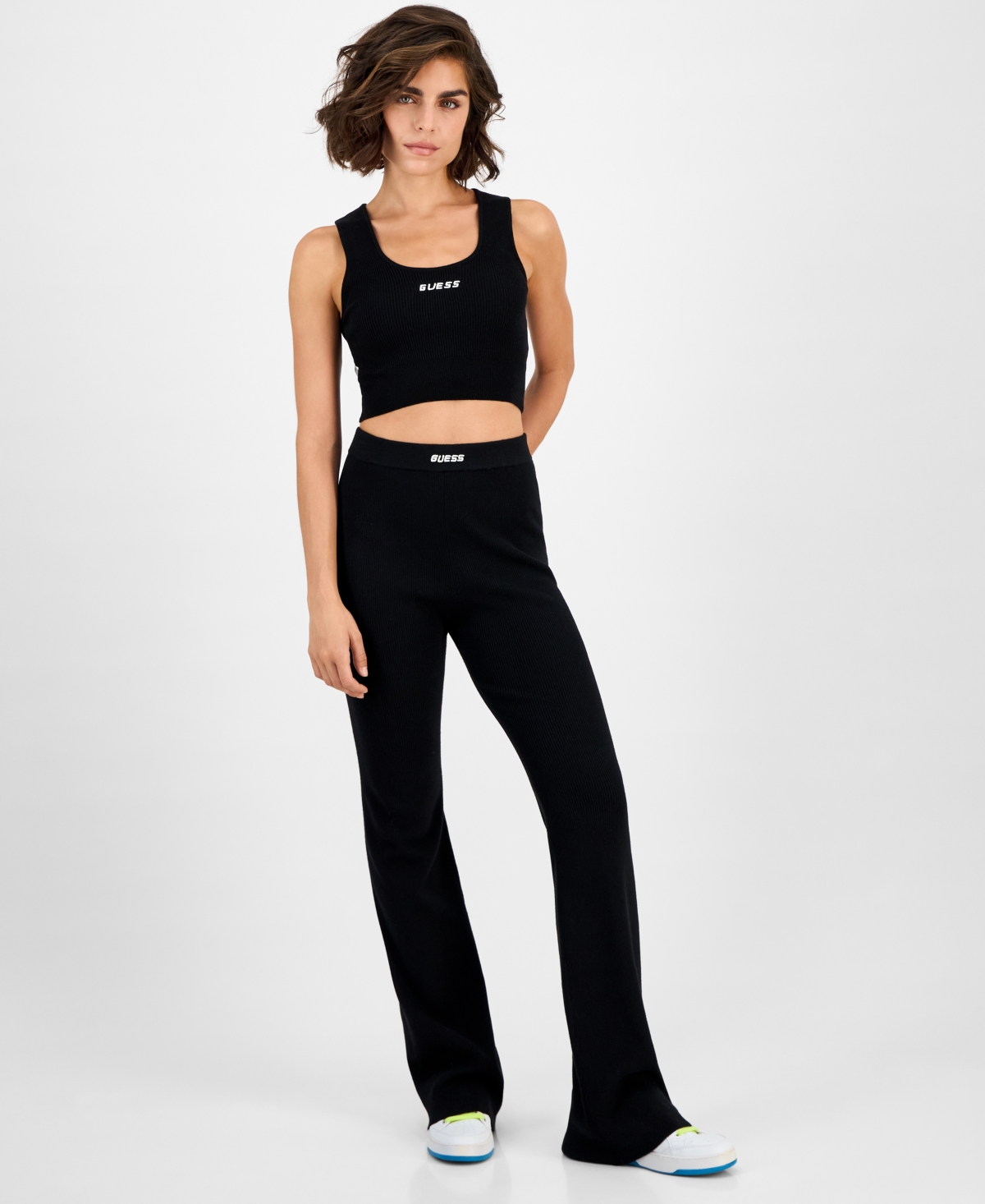 Guess Women's Flaminia Ribbed Knit Flare Pants In Black