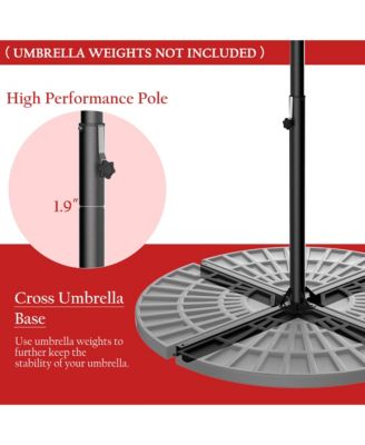 10' Hanging Solar LED Umbrella Patio Sun Shade Offset Market W/Base