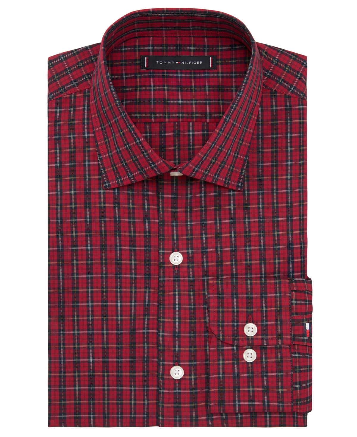 Tommy Hilfiger Regular Fit Plaid Thflex Dress Shirt In Burgundy