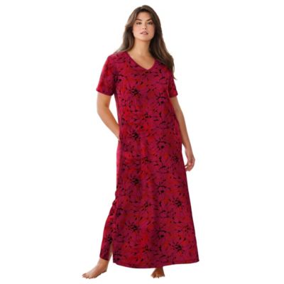 Dreams & Co. Plus Size Dreams and Co. V-Neck Short Sleeve Maxi Lounger