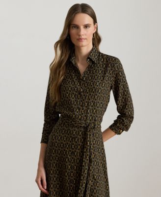 Petite Chain Print Point Collar Shirtdress