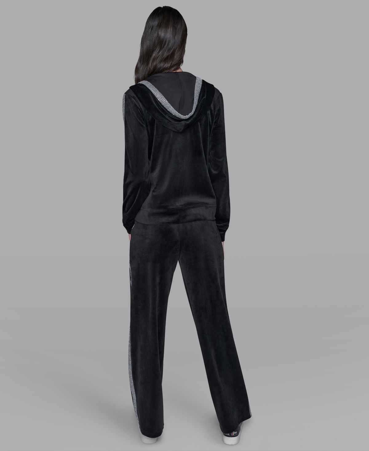 Karl Lagerfeld Petite Rhinestone Trim Zip-up Jacket In Black