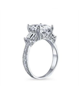 Classic 3CT Princess Cut CZ Solitaire Ring with Baguette Accents in Sterling Silver