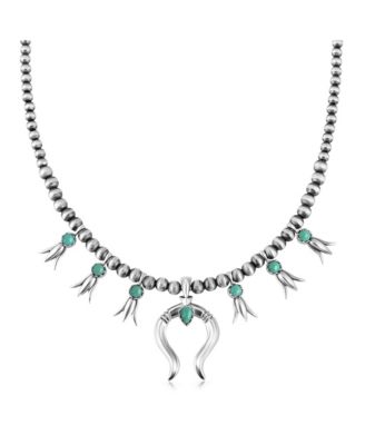 Sterling Silver Green Turquoise Beaded Squash Blossom Necklace, 16 to 19 Inches