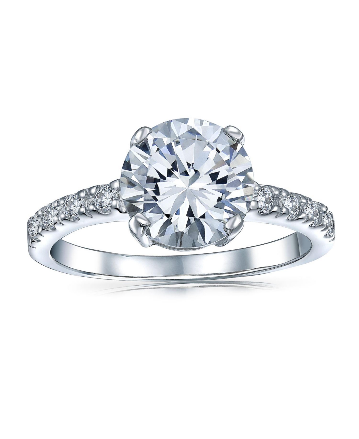 Bling Jewelry Classic 4CT Cz Round Solitaire Promise Ring .925 Sterling Silver Cubic Zirconia Thin Pave Band