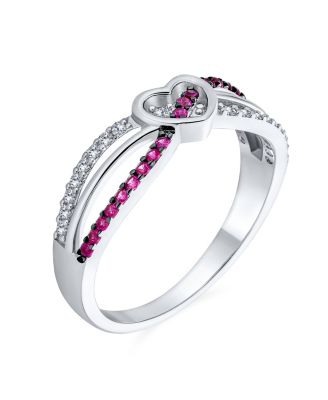Friendship Pink CZ Infinity Band Heart Shape Promise Ring Cubic Zirconia Sterling Silver