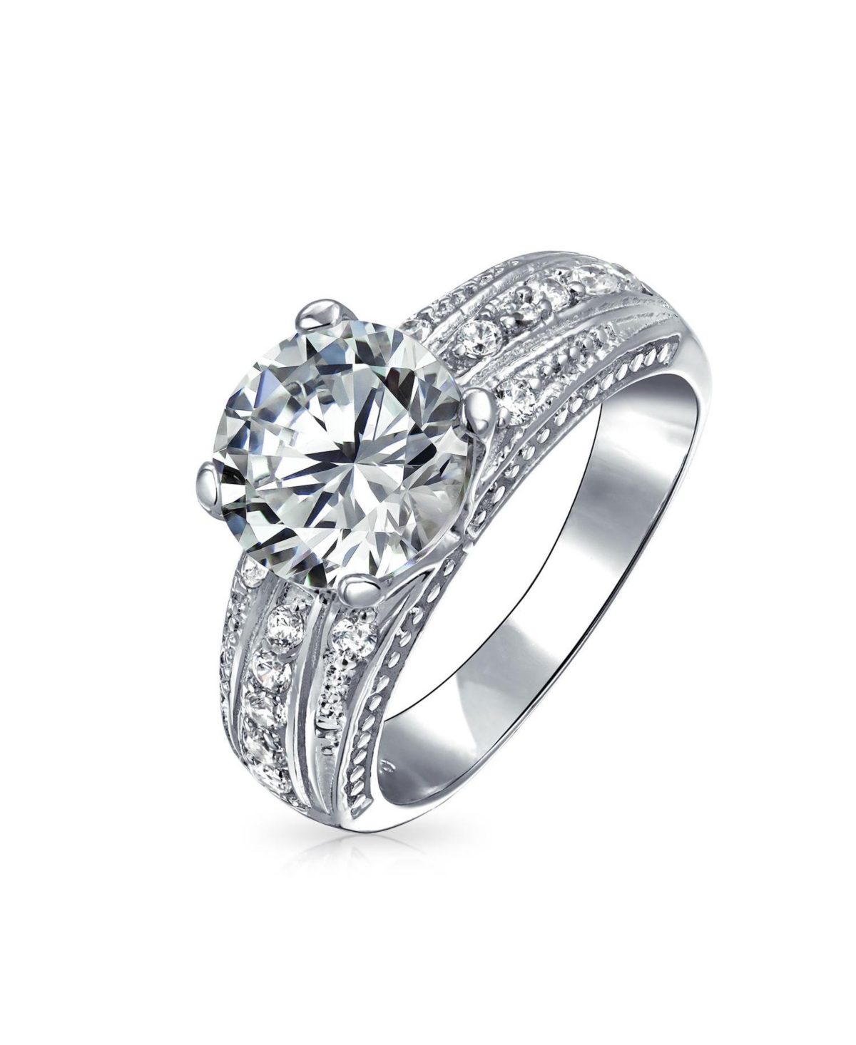 Bling Jewelry Sterling Silver Art Deco Style 2CT Princess Cut Cz Solitaire & Pave Band Ring Set