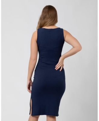 Penny Button Down Rib Dress in Navy - Perfect for Nursing and Maternity Wear