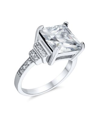 Sterling Silver Art Deco Style 5CTW Blue Princess Cut CZ Statement Ring with Stepped Side Stones