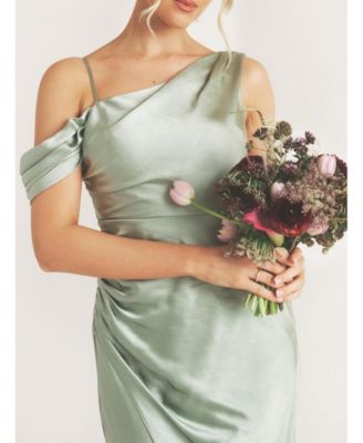 Women's Asymmetric Bardot Satin Bridesmaid Dress