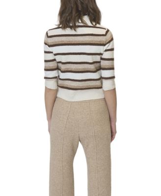 Women's Ash Striped Half Sleeve Crew