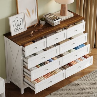 Wood Storage Cabinet with 9 Drawers and Silver Handle