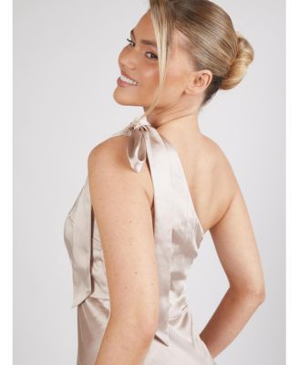 Women's Bow One Shoulder Satin Bridesmaid Dress