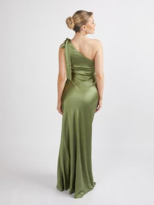 Women's Bow One Shoulder Satin Bridesmaid Dress
