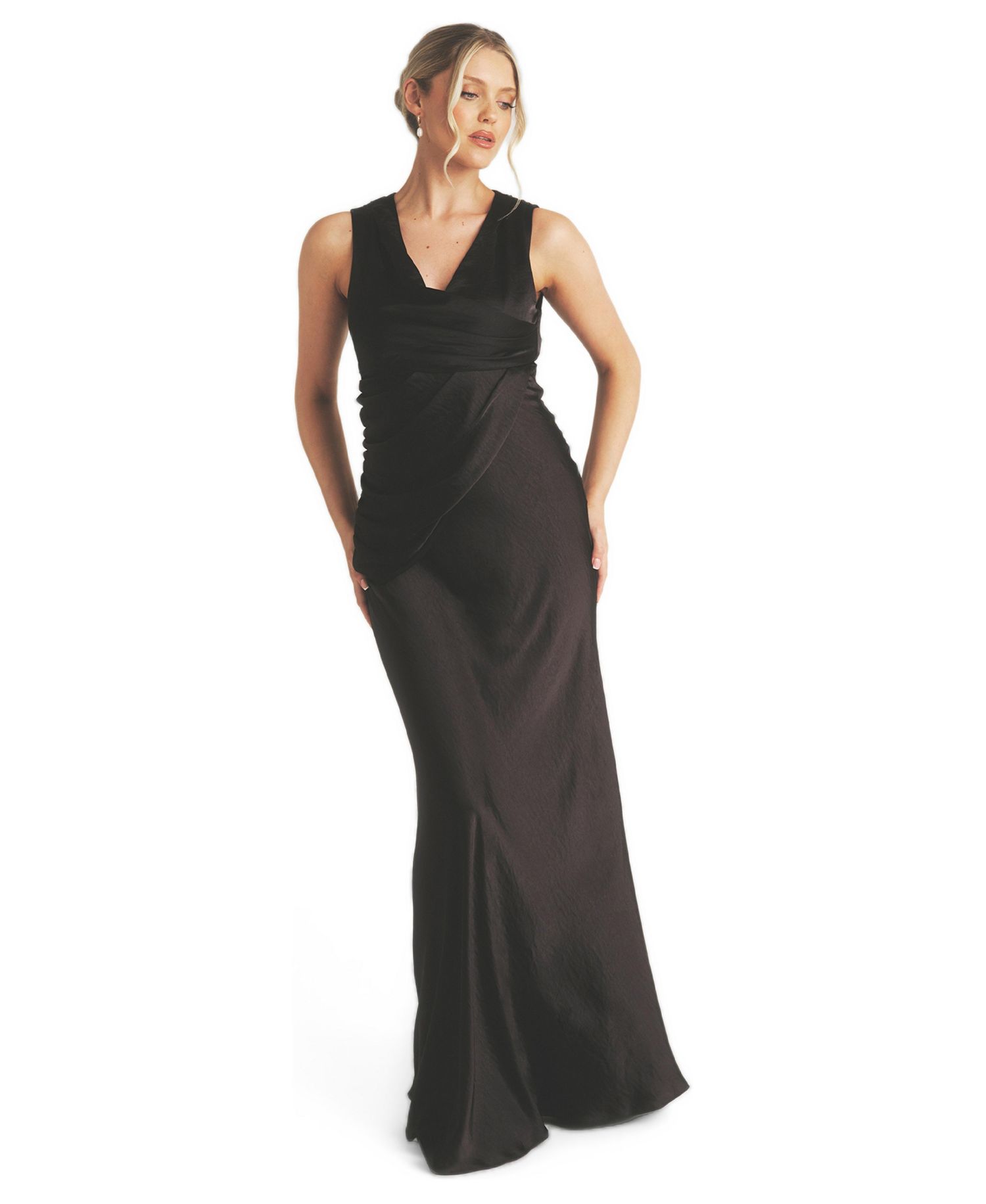 Plunge Drape Satin Bridesmaid Dress