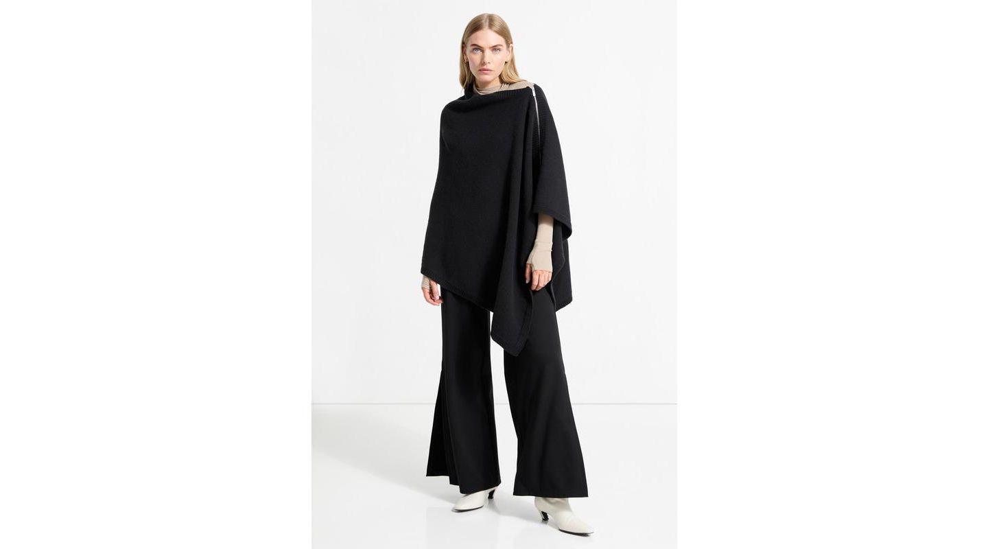 Женская накидка Marcella Mika Italian Merino Wool Asymmetric-Hem Knit Cape with Zip, цвет: Чёрный — фото 3