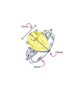 7CT Yellow CZ Cubic Zirconia Pear Shaped Solitaire Statement Ring Trillion Side Stones Sterling Silver