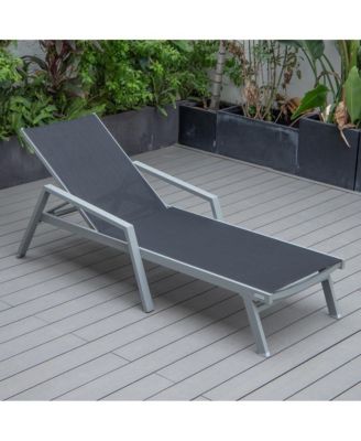 Marlin Patio Chaise Lounge Chair With Armrests in Grey Aluminum Frame