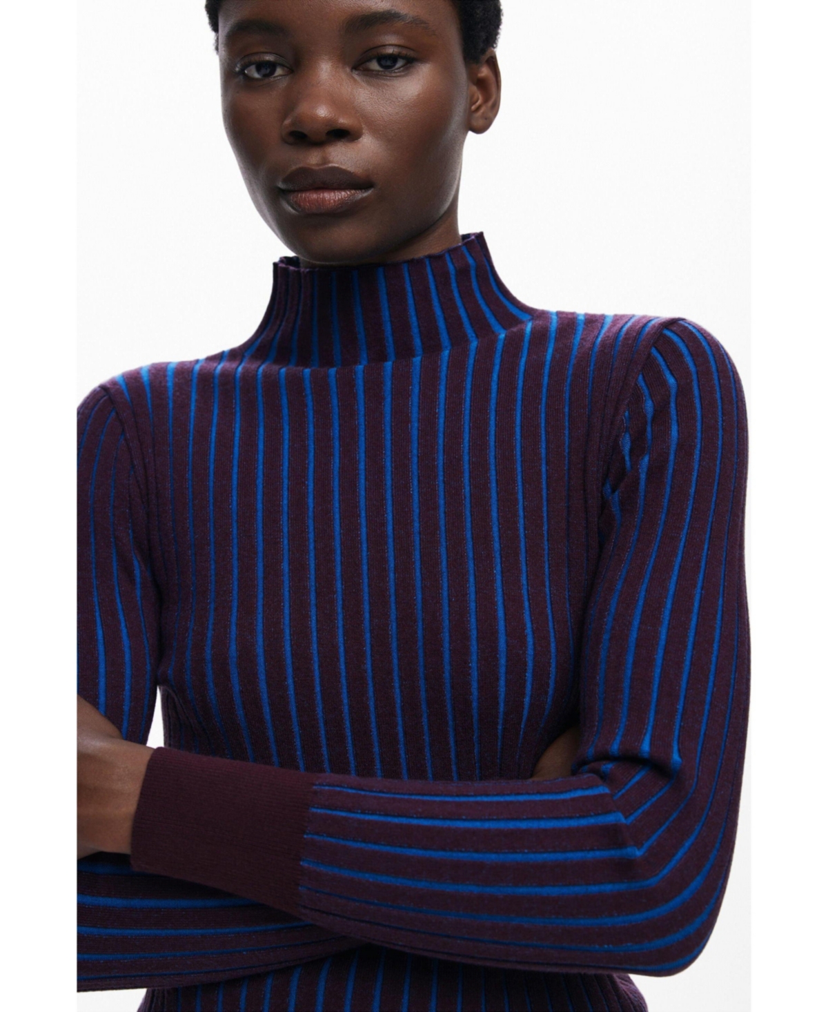 Desigual Fitted Rib Sweater In Blue