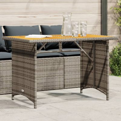 Garden Table Grey PE rattan, powder-coated steel, solid acacia wood