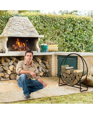 40-Inch Tubular Steel Log Hoop Firewood Storage Rack Holder Round Display