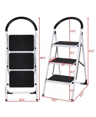 3 Step Ladder Folding Stool Heavy Duty 330Lbs Capacity Industrial Lightweight