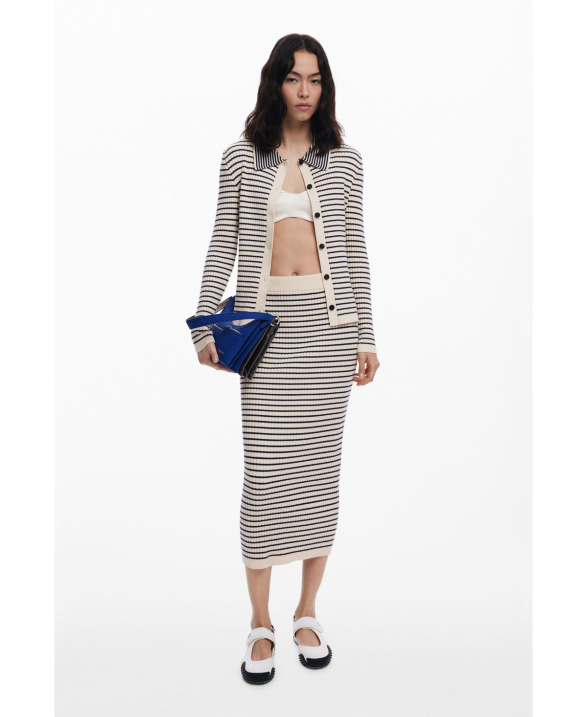 Desigual Stripe Rib Midi Sweater Skirt In Animal Print