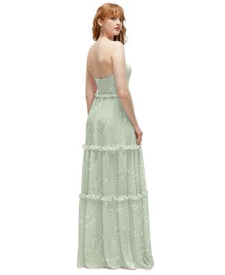 Strapless Chiffon Maxi Dress with Tiered Micro Ruffle Full Skirt