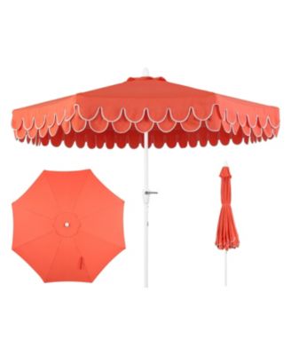 Tracy 9 ft. Classic Midcentury Scalloped Fringe Market Patio Umbrella with Auto-Tilt Crank, Wind Vent and UV Protection