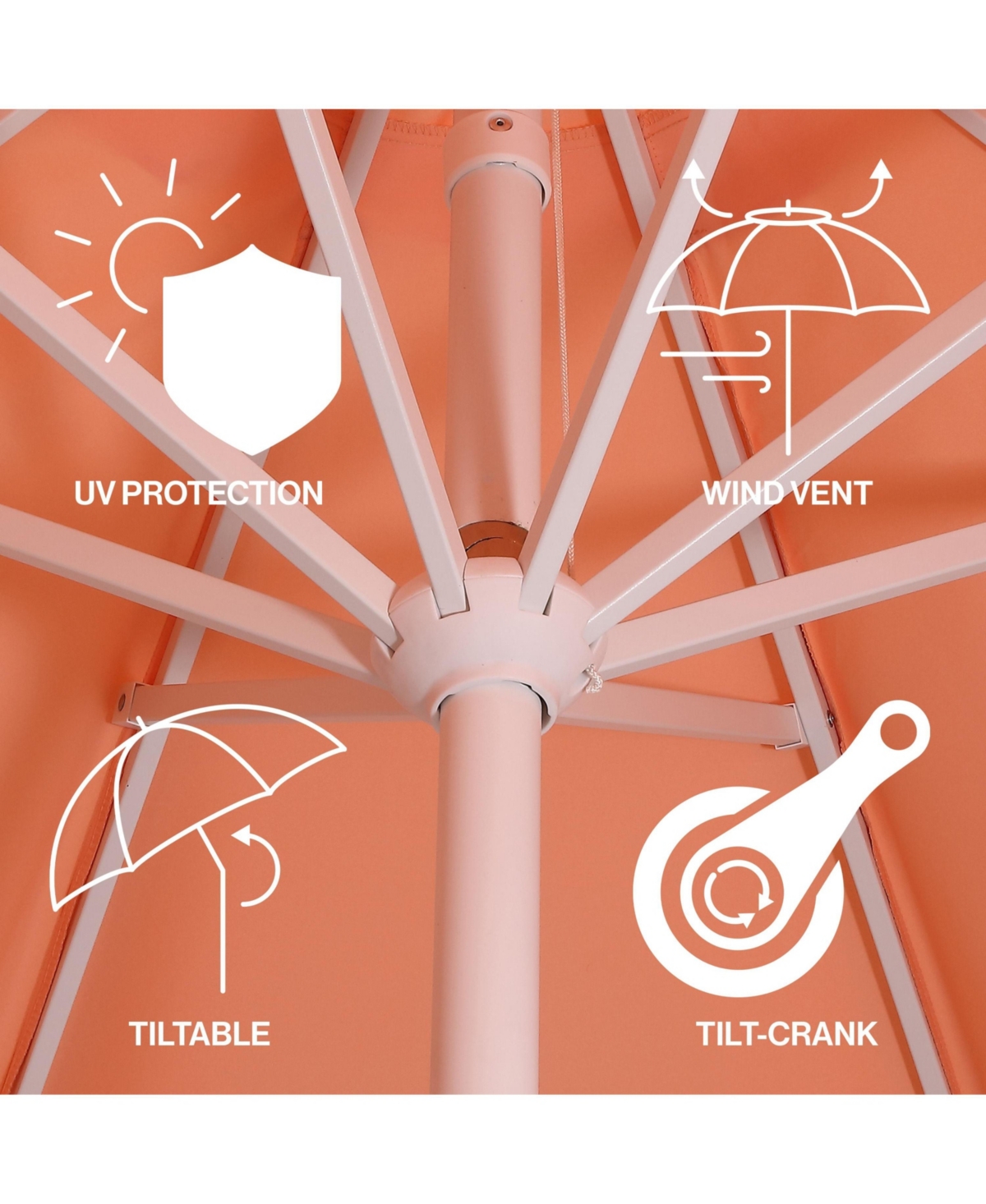 Jonathan Y Tracy 9 ft. Classic MidCentury Scalloped Fringe Market Patio Umbrella with Auto-Tilt Crank, Wind Vent and Uv Protection Coral