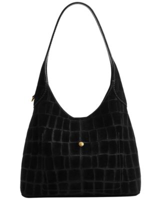 Brooklyn Small Crocodile Embossed Suede Shoulder Bag 20