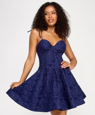 KATIA RAE - Juniors' Jacquard Strappy Fit & Flare Dress