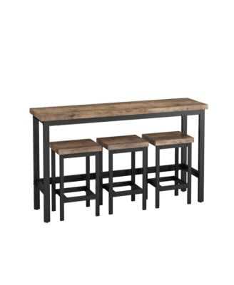 Modern Long Dining Table Set with 3 Stools and Metal Frame, Easy Assembly